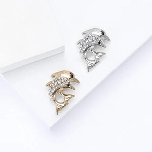 Broches dauphin scintillantes en or et argent avec incrustation de strass en cristal