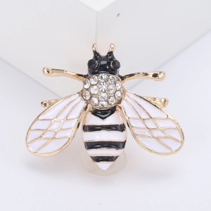 Enamel bee brooch with sparkling rhinestones and gold alloy insect pin for women