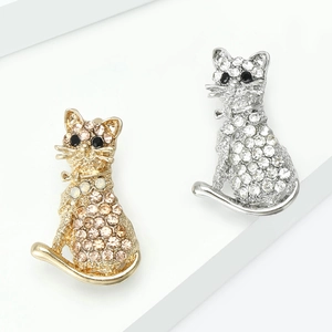 Ensemble de broches chat élégantes avec strass brillants en fini or et argent