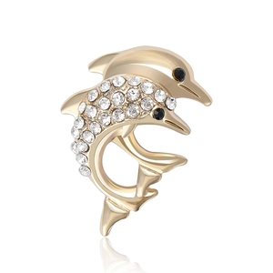 Broche en Alliage avec Strass Double Dauphin pour Homme Femme Décoration de Costume Manteau Bijoux Élégants Accessoire