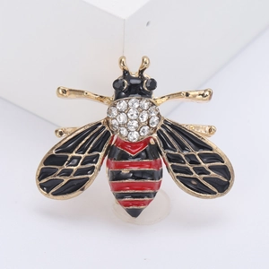 Cute gold alloy honey bee brooch with colorful enamel wings and sparkling rhinestones