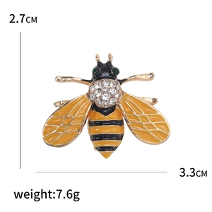 Enamel honey bee brooch pin with sparkling rhinestones and yellow black wings 3.3cm