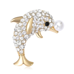 Broche Dauphin en Alliage de Style Coréen Avec Strass et Künstliche Perle d'Imitation pour Femmes Bijou Animalier Élégant Accessoire Cadeau