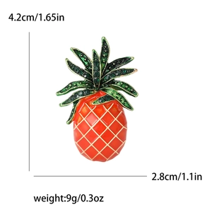 Cute pineapple brooch with orange enamel and green crystals for clothing decoration