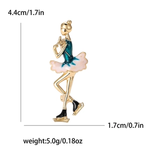 Detailed size chart showing dimensions and weight of the enamel gymnast girl brooch