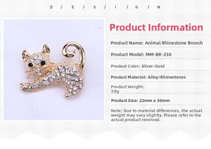 Détail de la broche chat dimensions 22mm x 30mm avec spécifications des matériaux