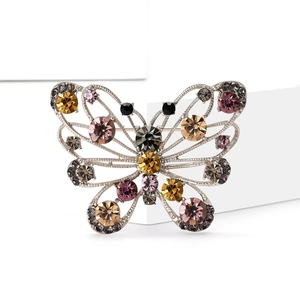 Elegant silver butterfly brooch with colorful rhinestones for suits and dresses