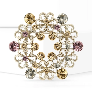 Eleganter Goldlegierung-Kranz-Brosche mit champagnerfarbenen und lila Kristallen