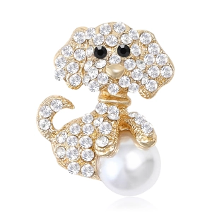 Schattige Poedel Hond Broche Speld Legering Strass Imitatieparel Dier Sieraden Voor Dames Heren Kleding Accessoires Cadeaus
