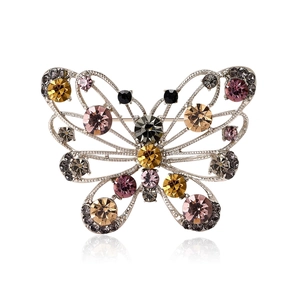 Vintage Alloy Multicolor Rhinestone Butterfly Brooch For Women High Grade Suit Dress Accessories Fashion Jewelry Pin