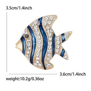 Exquisite tropical fish brooch with blue enamel, crystals and gold-tone metal finish