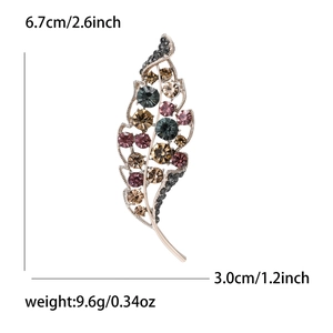 Elegant rose gold feather brooch with colorful crystal rhinestones for suits