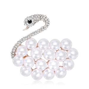Élégante Broche Cygne en Alliage pour Femmes Imitation de Künstliche Perle Blanche Strass Corsage Mariage Banquet Bijoux Cadeau