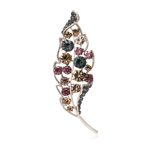 Vintage Alloy Rhinestone Leaf Brooch For Women High Grade Suit Dress Corset Elegant Botanical Floral Pin Jewelry Gift