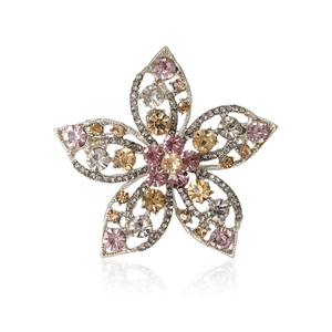 Elegant Alloy Rhinestone Flower Brooch For Women Exquisite Vintage Hollow Floral Breastpin For Coat Suit Party Jewelry Gift