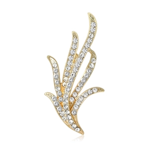 Broche Élégante en Alliage Strass Feuille de Narcisse pour Femmes Plaqué Or Argent Fleur de Plante Broche Bijoux de Mode
