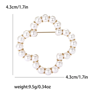Elegant gold flower brooch with white pearls and sparkling rhinestones for women