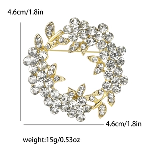 Détails de la broche couronne à strass avec diamètre de 4,6 cm et spécifications de poids