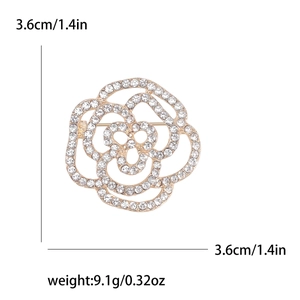 Spilla elegante a forma di camelia con strass dorati per donna, dimensione di 1,4 pollici
