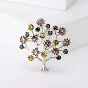 Western Fashion Alloy Tree Shaped Brooch Multicolor Rhinestone Inlaid Corsage Scarf Clip For Women Decorative Jewelry Gift