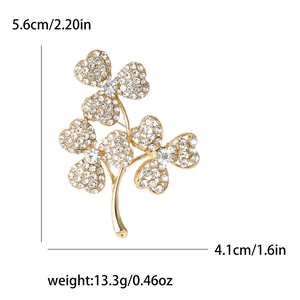 Broche fleur dorée élégante avec cristaux blancs et perles pour accessoire de mode