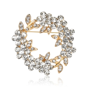 Exquise broche couronne en alliage doré avec des strass en cristal pour femmes