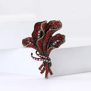 Vintage gun-black orchid flower bouquet brooch with sparkling rhinestones for women