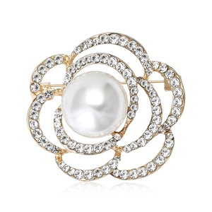 Broche Camélia en Alliage de Luxe Élégante Künstliche Perle d'Imitation Strass Design Ajouré Accessoire Mode Femme Mariage Bijoux