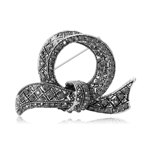 Vintage Luxury Alloy Rhinestone Bow Knot Brooch For Women Antique Silver Black Crystal Geometric Corsage Fashion Jewelry