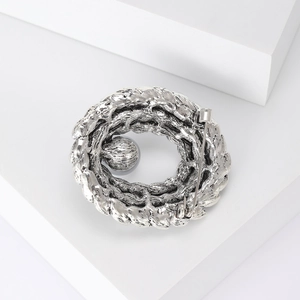 Vintage gunmetal silver round brooch with pearl and crystal floral details