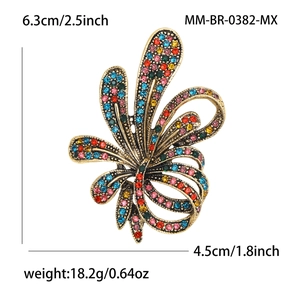 Luxury floral crystal brooch in gold-tone alloy with vibrant multi-color rhinestones