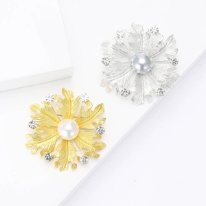 Vintage Flower Brooch Pin With Alloy Matte Finish Faux Artificial Pearl And Rhinestone For Women Suits Sweaters Radiant Design