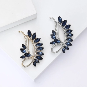 Vintage Alloy Leaf Brooch With Navy Blue Crystal Rhinestone Sophisticated Fashion Brooch For Women Suit Coat Jewelry Gift