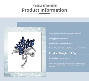 Detailed view of alloy crystal brooch with dimensions 39mm by 48mm and weight 11.6g