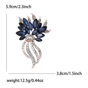 Broche fleur en strass bleu étincelant pour costumes et robes de femme, 5,9 cm de long