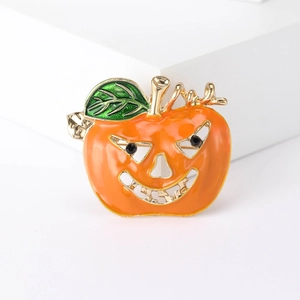 Broche Citrouille d'Halloween pour Femmes Alliage Strass Citrouille d'Halloween Émaillé Goutte d'Huile Plaqué Or Accessoire Bijou Cadeau