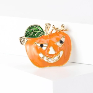 Broche citrouille d'Halloween en émail orange avec alliage doré et cristaux noirs