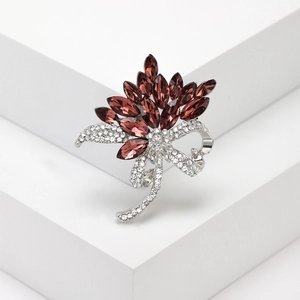 Exquisite crystal brooch with marquise burgundy gems and sparkling rhinestone accents