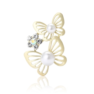 Broche Élégante en Alliage d'Or Mat Papillon Fleur Avec Künstliche Perle Strass Incrustés Design Creux pour Accessoires de Costume Femme