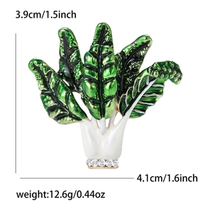 Elegant green cabbage brooch with enamel finish and sparkling crystal rhinestones for suits