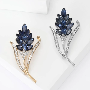 Eleganter Ähre Legierung Brosche Für Damen Mit Blauen Strasssteinen Eingelegt Gold Silber Galvanisiert Mode Pflanze Pin