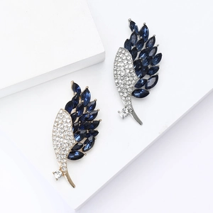 Broche Fleur en Alliage de Cristal Elégante Pour Femme Plaquée Or Argent Strass Marquise Bleu Aile Plume Feuille Bijoux