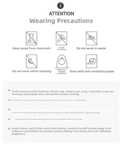 Care guide icons for jewelry maintenance including storage and cleaning instructions