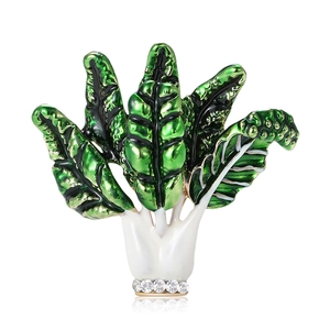 Elegant Alloy Enamel Cabbage Brooch With Rhinestone Accents Pastoral Style Unisex Suit Accessory Fashion Jewelry Vegetable Pin