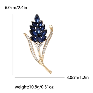 Elegante Weizenähre-Brosche mit dunkelblauen Kristallen und weißen Diamanten auf Gold
