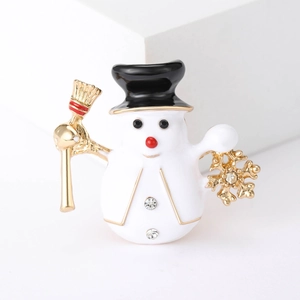 Christmas Snowman Brooch Enamel Drip Oil Alloy Pin Rhinestone Inlaid Snowflake Broom Winter Festive Party Jewelry Gift For Women