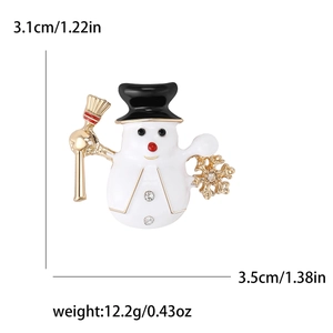 Christmas snowman brooch pin with white enamel finish and sparkling crystal accents