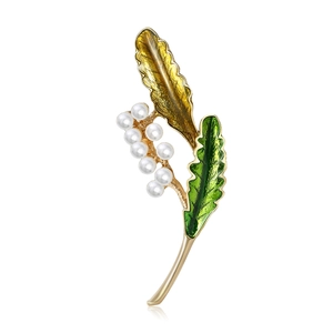 Élégante Broche Feuille en Alliage Avec Émail Vert Et Fausses Künstliche Perles Broche Botanique Sophistiquée Pour Femmes Accessoires De Costume Robe