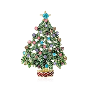 Eleganter Weihnachtsbaum Legierung Strass Brosche Pin Grün Emaille Festlicher Feiertag Schmuck Geschenk Zubehör Für Damen Funkelnd