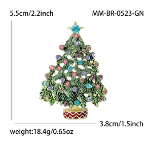 Funkelnde Weihnachtsbaum-Brosche mit bunten Strasssteinen in goldener Legierung